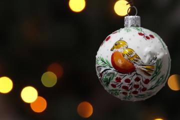 Beautiful Christmas ball with winter bird illustration