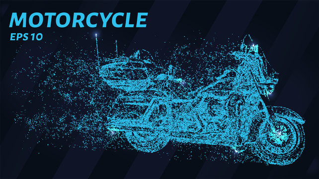 Motorcycle of blue glowing dots. Cruise motorcycle vector illustration.