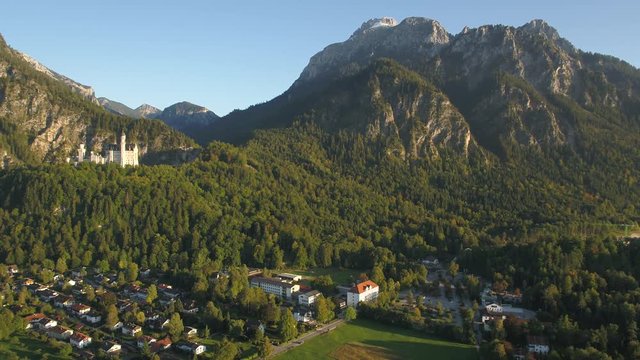 4K Drone aerial castle Neuschwanstein Alps