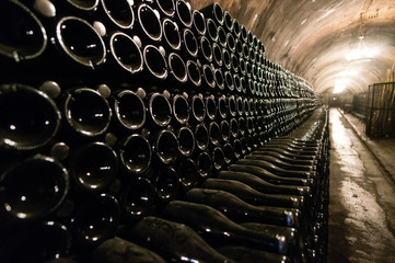 Store bottles in the basement at the champagne factory