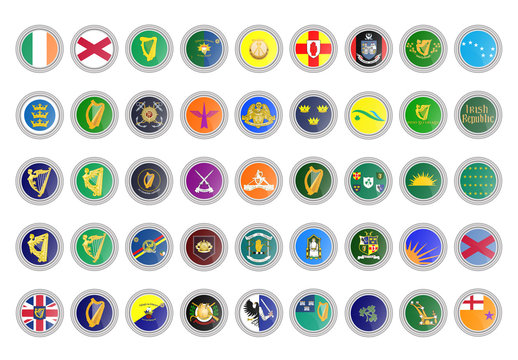 Set of vector icons. Republic of Ireland flags. 3D illustration.