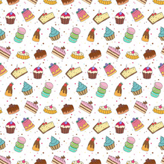 Seamless pattern with hand drawn bakery products.