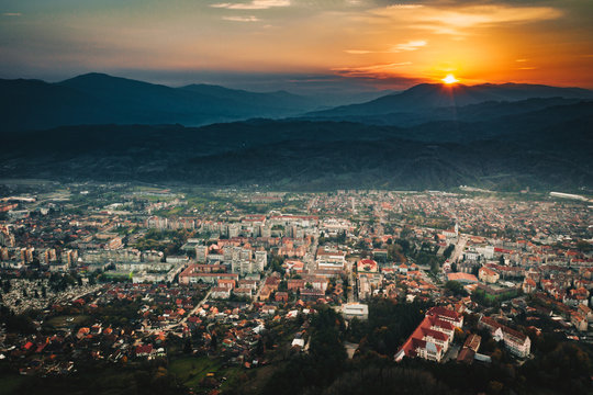 Petrosani city sunset in Hunedoara, Transylvania, Romania