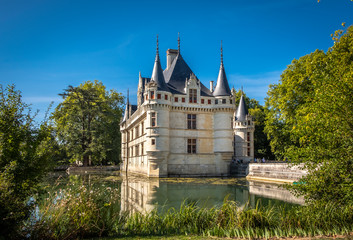 View on beautiful Chateau d’Azay-le-Rideau at sunny day, Loire valley, France
