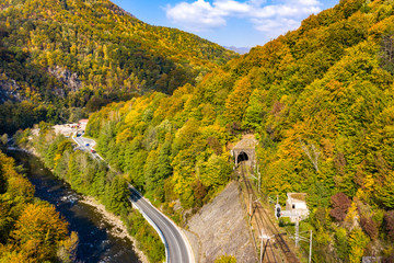 Aerial view over Jiului Valley Hunedoara Transylvania Romania