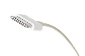30-pin white cable isolated for smartphone charging / Detail of the head of a 30-pin white usb cable