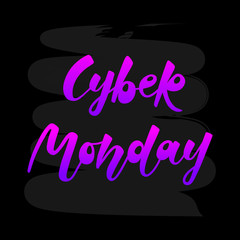 Hand drawn CYBER MONDAY typography poster. Text for card, postcard, logo, badge. Black lettering text on a white background. Vector illustration EPS 10  Magenta color lettering text on a black backgro