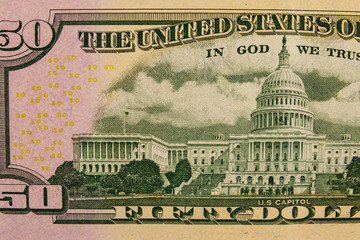 Macro shot of fifty american dollars bill