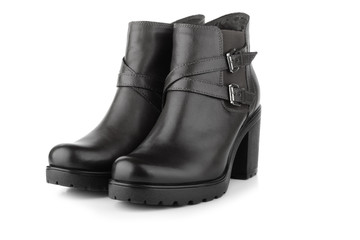 Pair of black leather woman winter boot