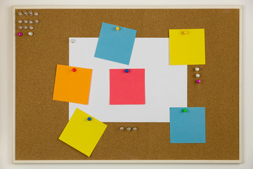 Cork board with pins and papers with reminders and tasks.