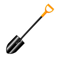 Shovel with handle. Quality 3d illustration mockup. Garden spade tool isolated on background.