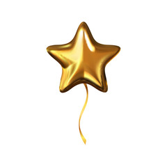 Gold Star Helium Balloon isolated on white background. Christmas Party 3d design element.