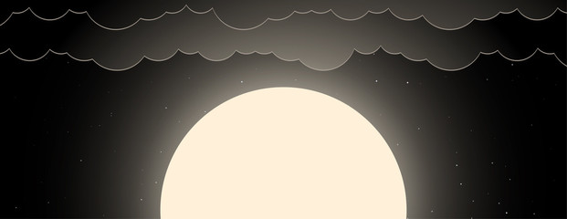 Background of night sky with moon, stars and clouds