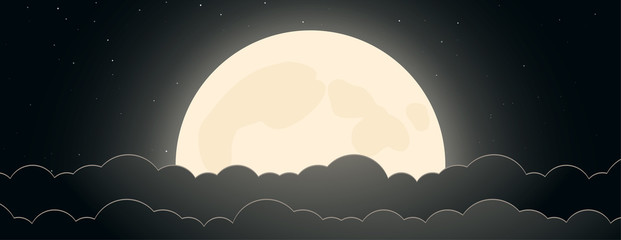 Background of night sky with moon, stars and clouds