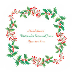 Watercolor decorative christmas botanical frame