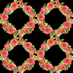 Pattern in the style of watercolor. Beautiful seamless pattern with poppies, camomiles and wild herbs. Can be used as a background template for wallpaper, printing on fabrics, textiles and wedding pri