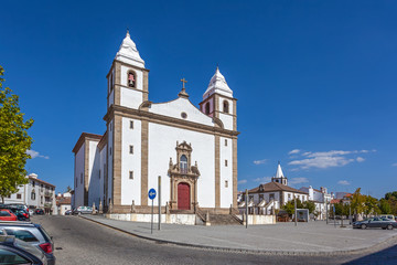 Fototapeta na wymiar Igreja de Santa Maria da Devesa Church, the mother church of Castelo de Vide and Dom Pedro V square, Alto Alentejo, Portugal