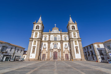 Fototapeta na wymiar Portalegre Cathedral or Se Catedral de Portalegre and Town Hall Square. Mannerist style. Portalegre, Alto Alentejo, Portugal