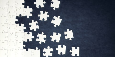 White puzzle pieces on blue background