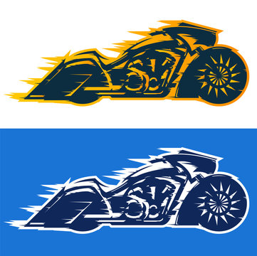 Motorcycle vector illustration Bagger style,  Baggers custom motorbike covered in flames 