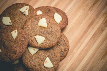 Chip cookies homemade with white chocolate. Delicious.