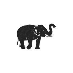 Elephant icon. Vintage hand drawn wild animal symbol. Monochrome retro design, style. With distressed effect. Stock vector pictogram isolated on white background