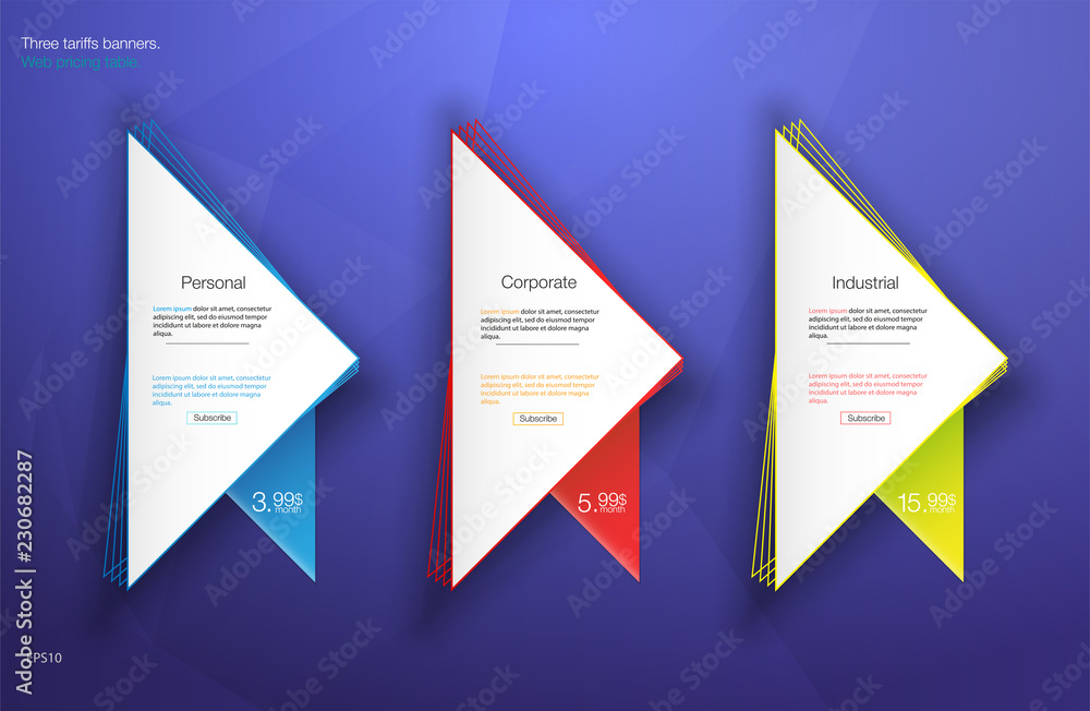 Aufkleber three tariffs banners. web pricing table. vector design for web app. set tariffs. plan for website i