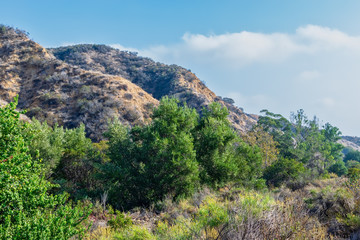California southern mountains on cool fall morning with fog in distance