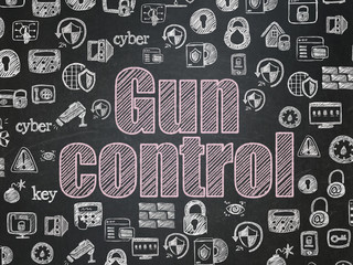 Safety concept: Chalk Pink text Gun Control on School board background with  Hand Drawn Security Icons, School Board