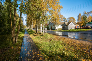 Autumn in the Northern Russian village. Arkhangelsk region. Mezen