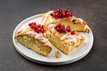 Fresh homemade scones. Braun background 