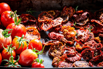 Enjoy your tomatoes dried in the sun on baking tray