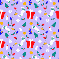 Christmas stuff seamless pattern purple