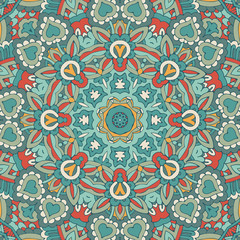 Tribal indian ethnic seamless design. Festive colorful mandala pattern