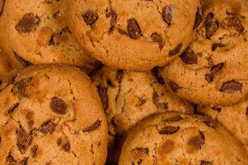 Pile of the fresh chocolate chip cookies for background