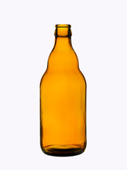 empty bottle for beer from brown glass without cover on a white background