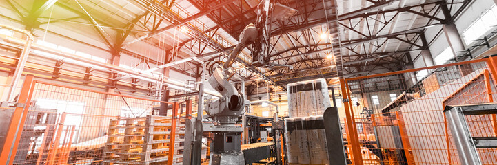 Fiberglass production industry equipment at manufacture background