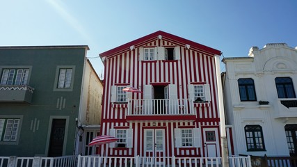 colorful houses of costa nova in portugal