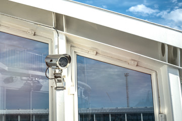 security camera in a public place on the deck of a passenger ferry or ship