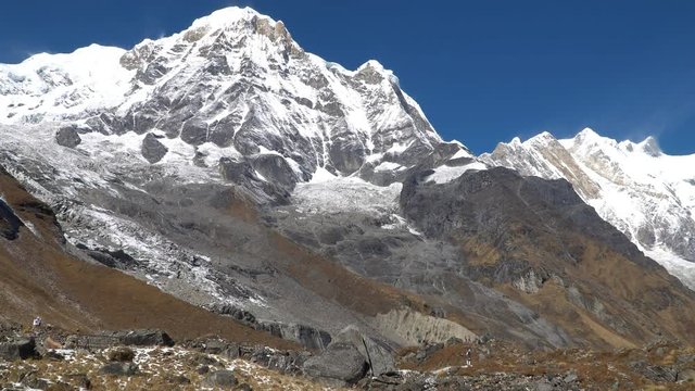 Himalayas mountain landscape in the Annapurna region. Annapurna peak in the Himalaya range, Nepal. Annapurna base camp trek.