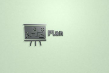 Text Plan with grey 3D illustration and light-green background