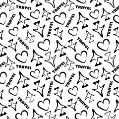   seamless pattern black white travel plane