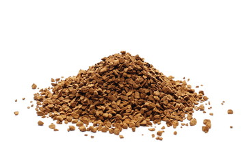 Instant coffee granules isolated on white background and texture