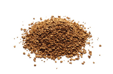 Instant coffee granules isolated on white background and texture