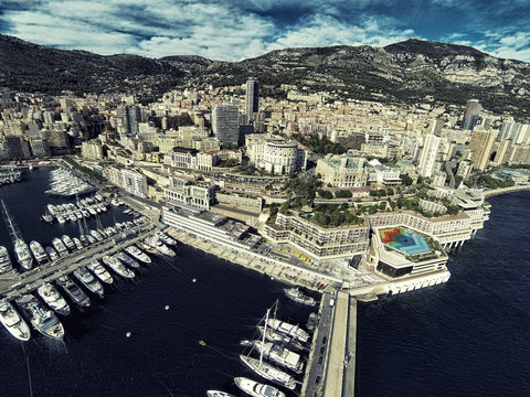 Yachts in port Monaco Monte-Carlo city riviera Drone summer photo