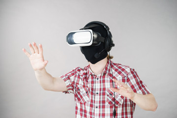 Gamer man wearing VR