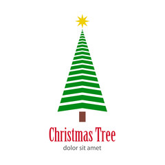 Logotipo Christmas Tree con arbol abstracto con lineas horizontales 