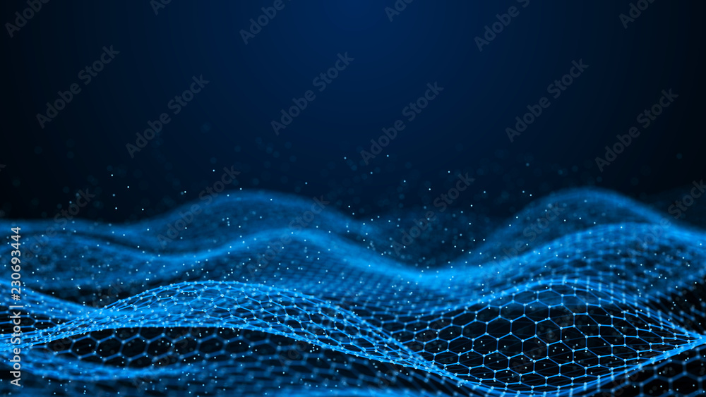 Aufkleber Data technology background. Abstract background. Connecting dots and lines on dark background. 3D rendering. 4k.