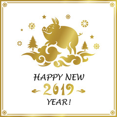 Happy Chinese new year 2019. Year of the Pig. Vector template for greetings card, flyer, calendar, invitation, poster, brochure and banner.