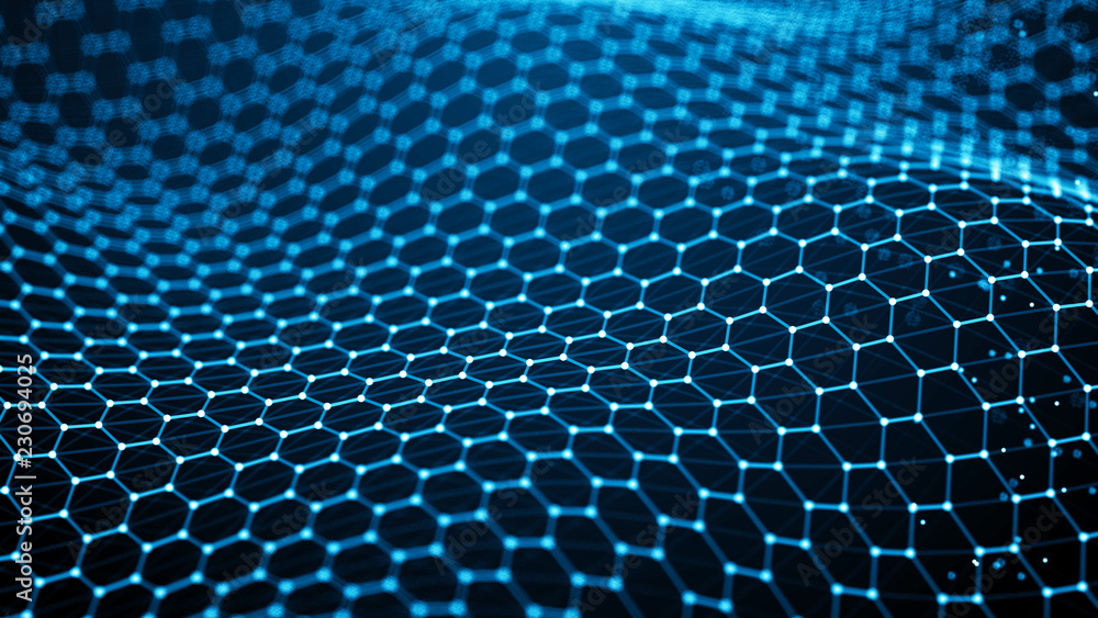 Aufkleber Data technology background. Abstract background. Connecting dots and lines on dark background. 3D rendering. 4k.